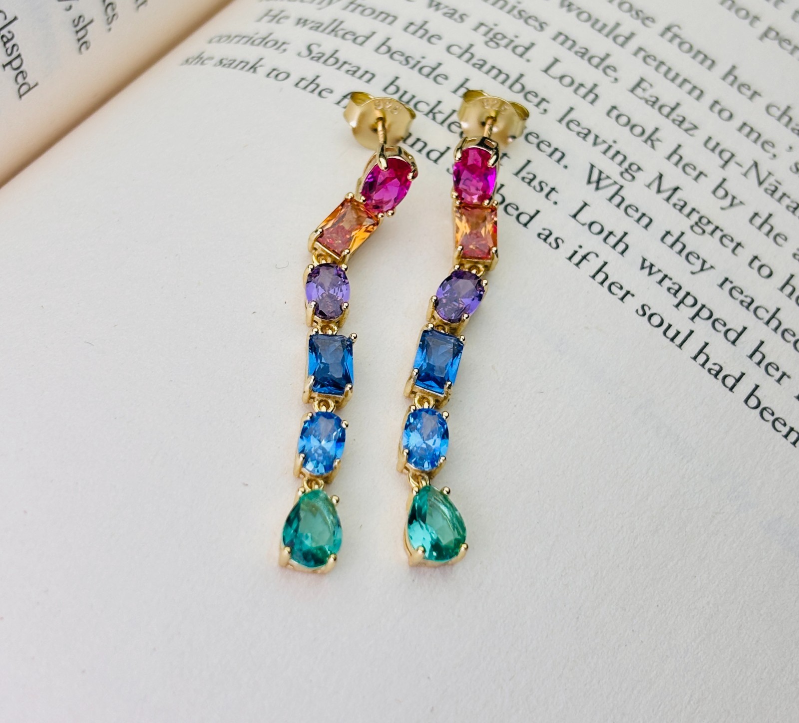 925 Silver Gold Plated Multi Color Earrings for Women