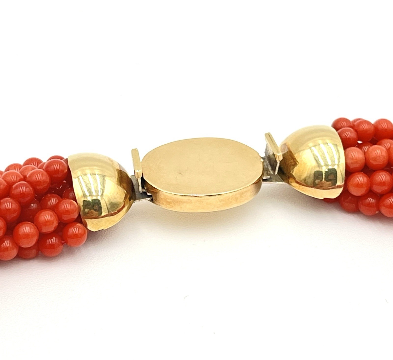 Mediterranean Red Coral Torchon Necklace 9 Strands 4mm 18kt Gold Natural Handmade
