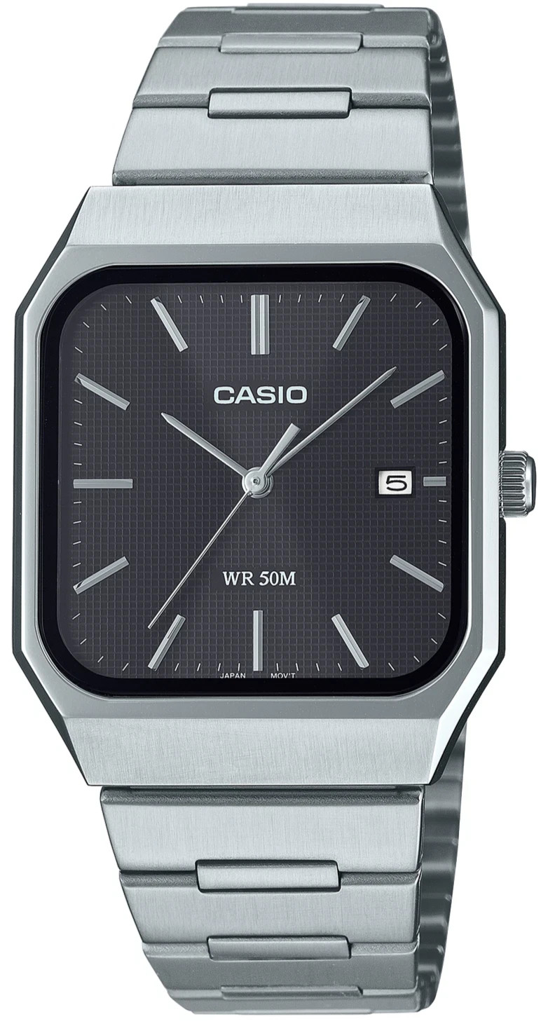 CASIO Square Stainless Steel Watch Mineral Glass Date 50M WR Retro MTP-B185D-1AV