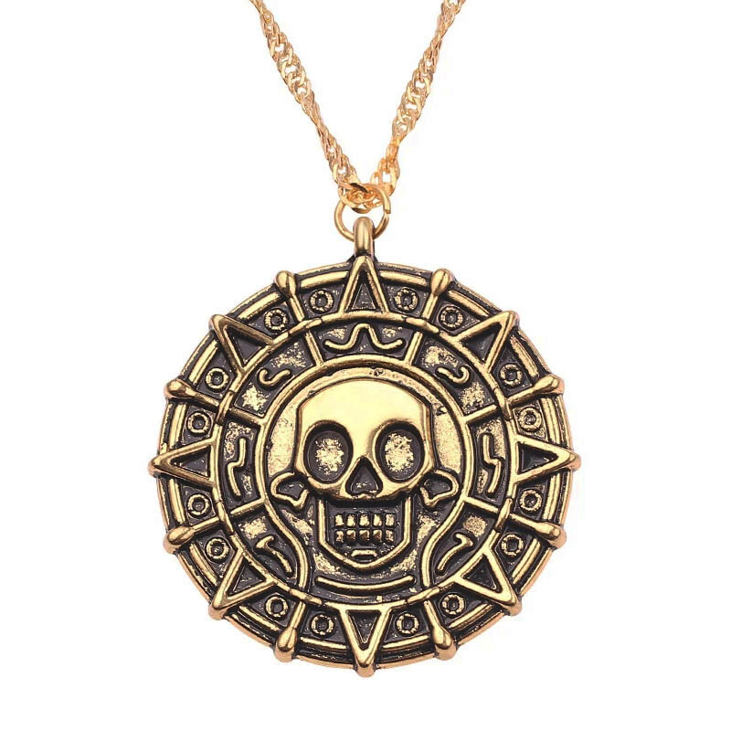 Aztec Gold Plated Medallion Necklace Jack Sparrow Pirates of the Caribbean USA