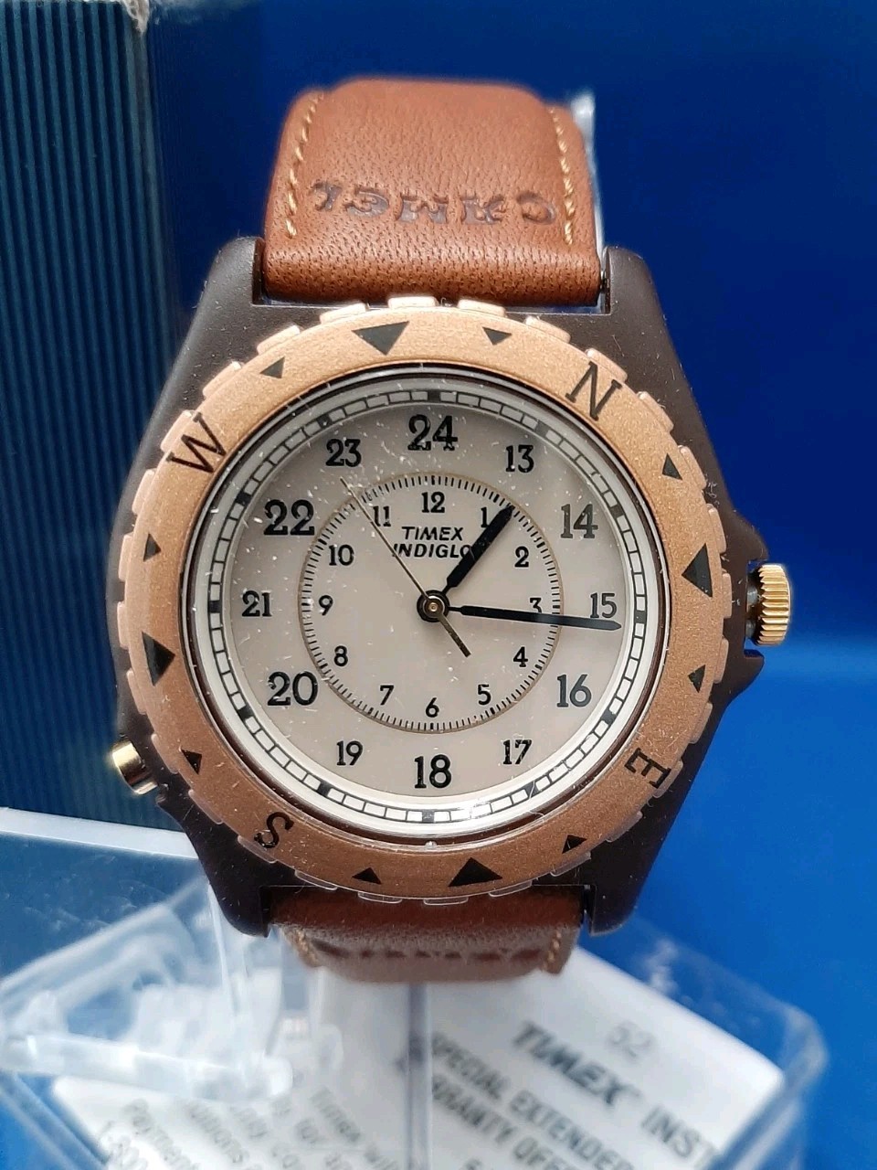 Timex Indigo Watch Camel Brown Leather Band Looks Unused Original Box