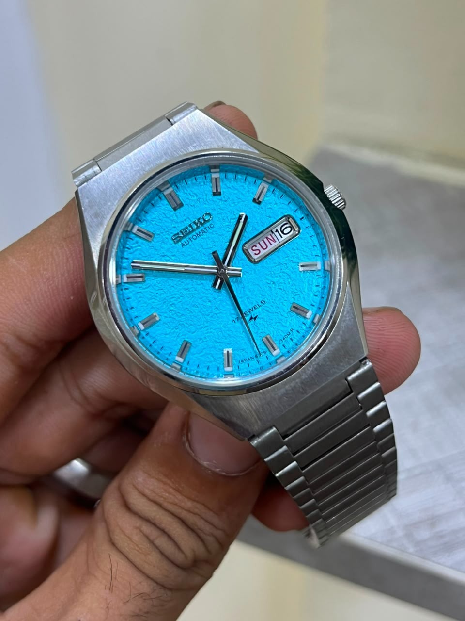 Seiko 5 Automatic Textured ice Blue Dail Mens Watch japan made 6309
