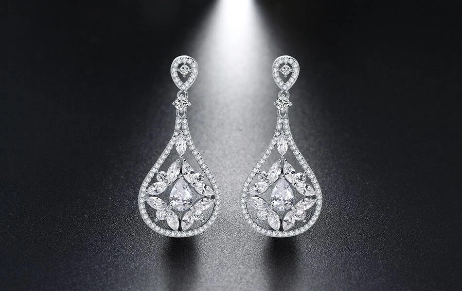 2.6Ct Pear Cut Lab Created Diamond Drop/Dangle Wedding 14k Gold Finish Earrings