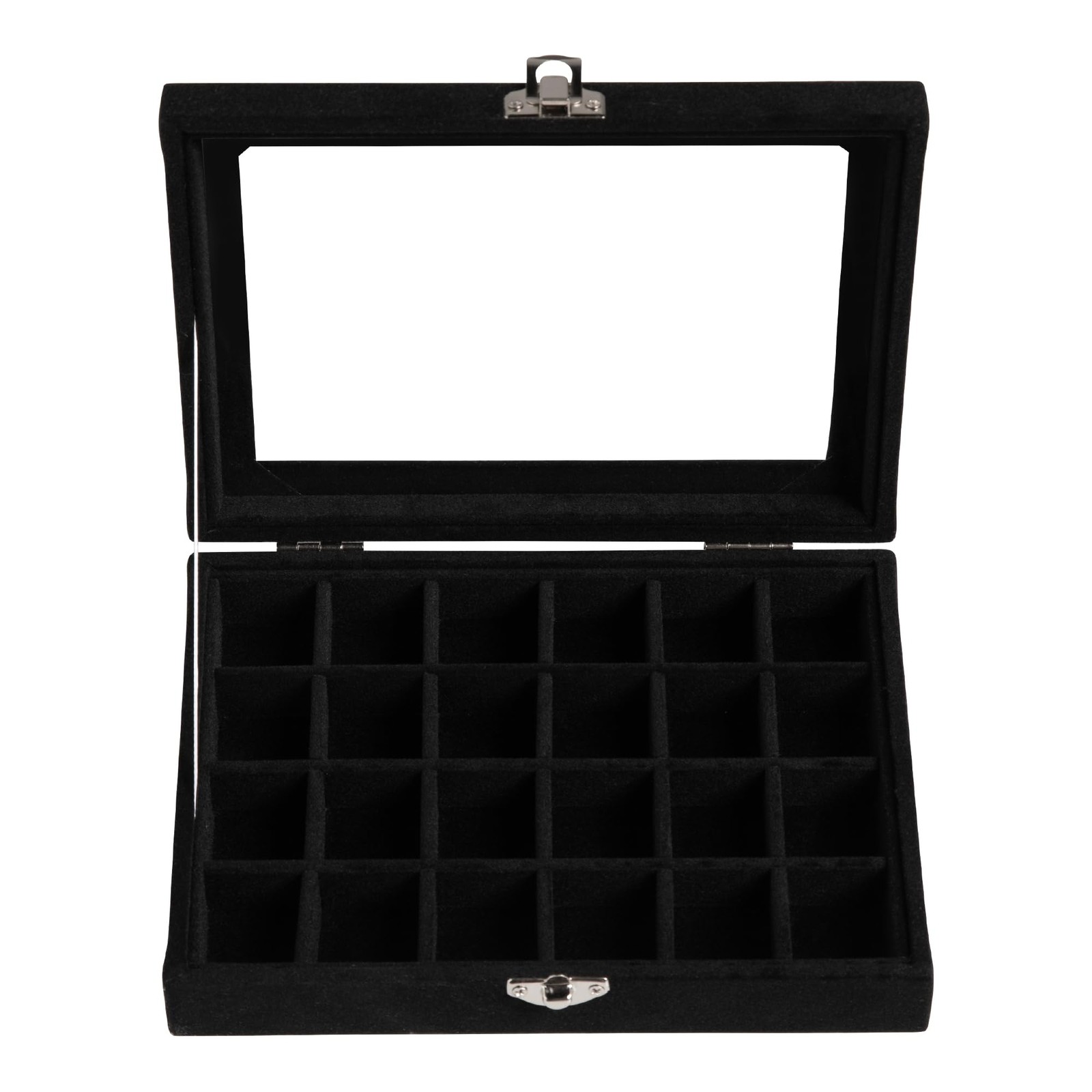 24 Grid Jewelry Tray Velvet Stud Earring Organizer with Clear Lid for Women