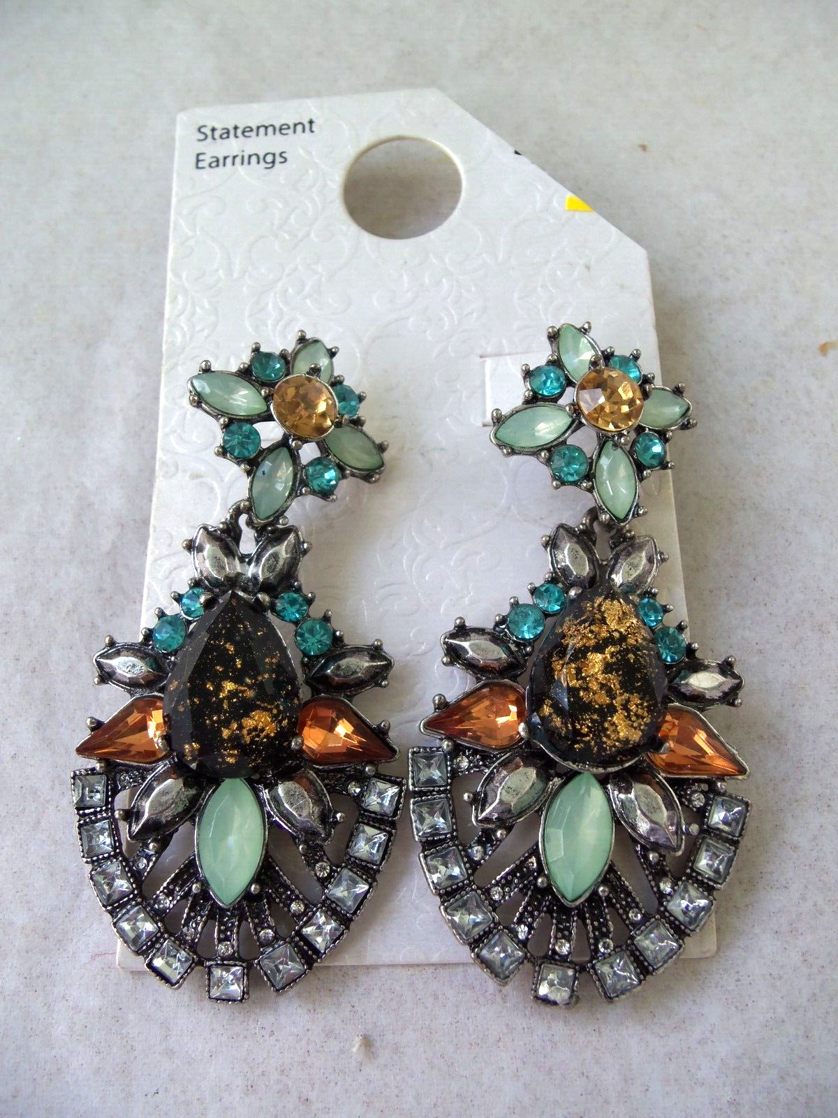 Fancy Jeweled Dangly Statement Earrings Lot! 3! PIERCED! COSTUME JEWELRY!