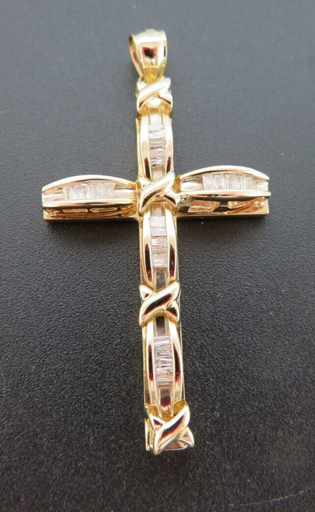 14K YG DIAMOND CLUSTER CROSS PENDANT 0.35 tcw 22.77 MM X 43.50 MM 5.47g(AI-2251)
