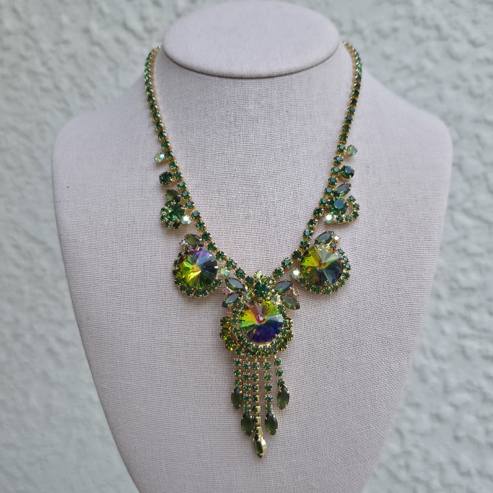 Vintage Juliana Necklace Watermelon Rivoli Rhinestone Tassel Please READ