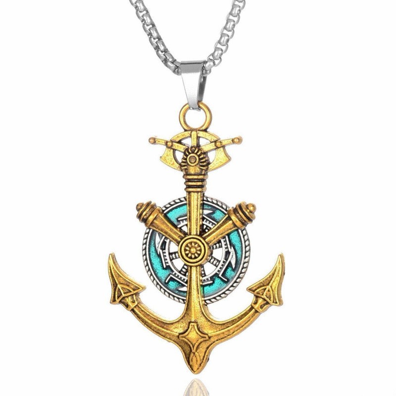 Rotatable Anchor Wheel Necklace Stainless Steel 70cm Box Chain Men Accessories