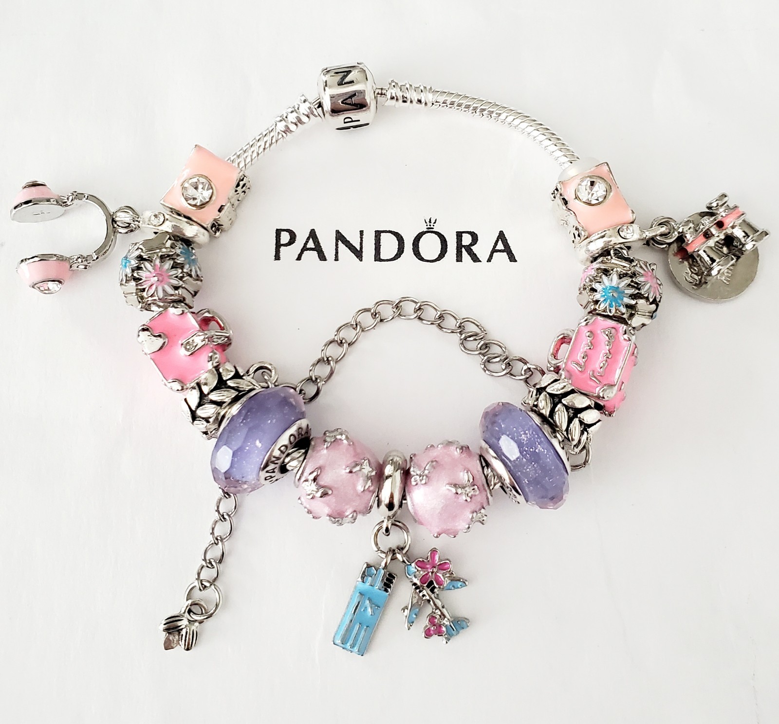 Authentic Pandora Travel Charm Bracelet Multicolor Gift Set New in Box