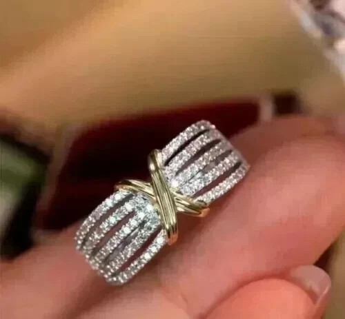 Wedding Anniversary Promise Ring Band Simulated Diamond 14K Yellow Gold Plated