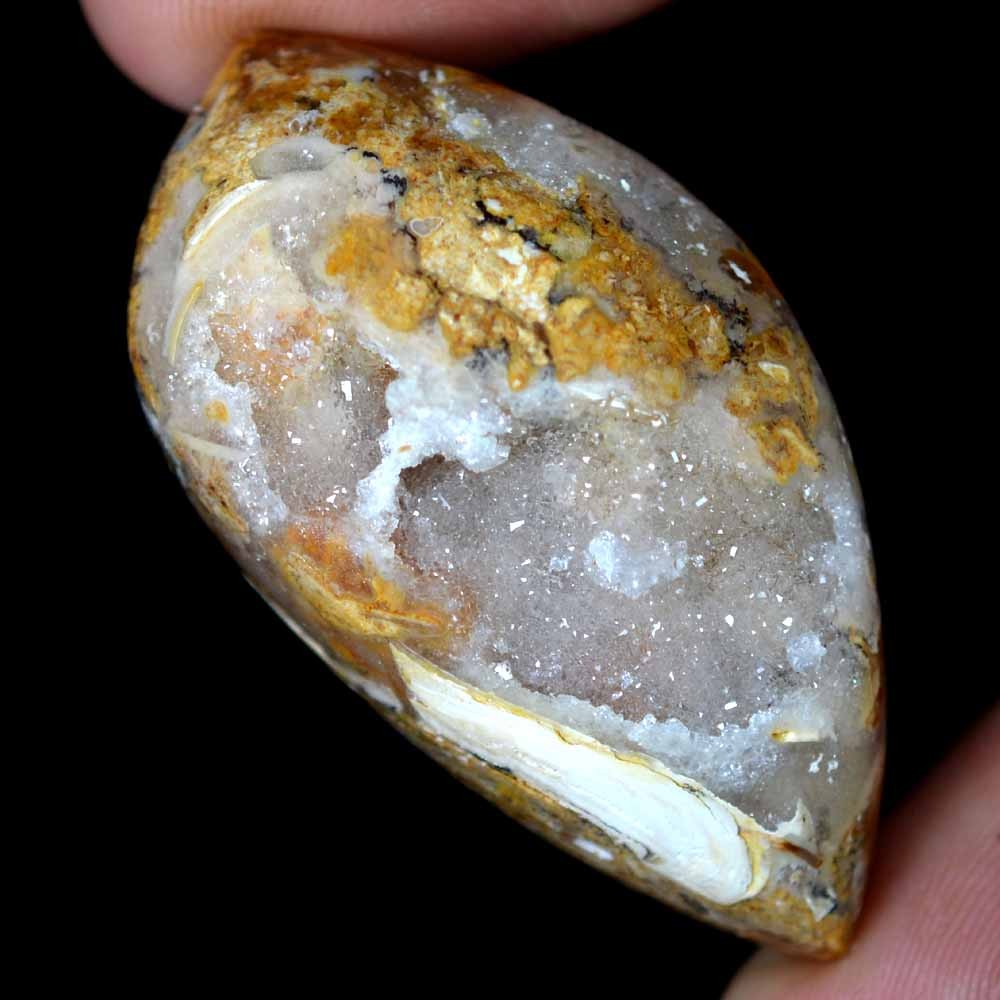 111.90Cts 100% Natural Crystal Fossil Snail Druzy Agate Cabochon 24x46x17mm DF29