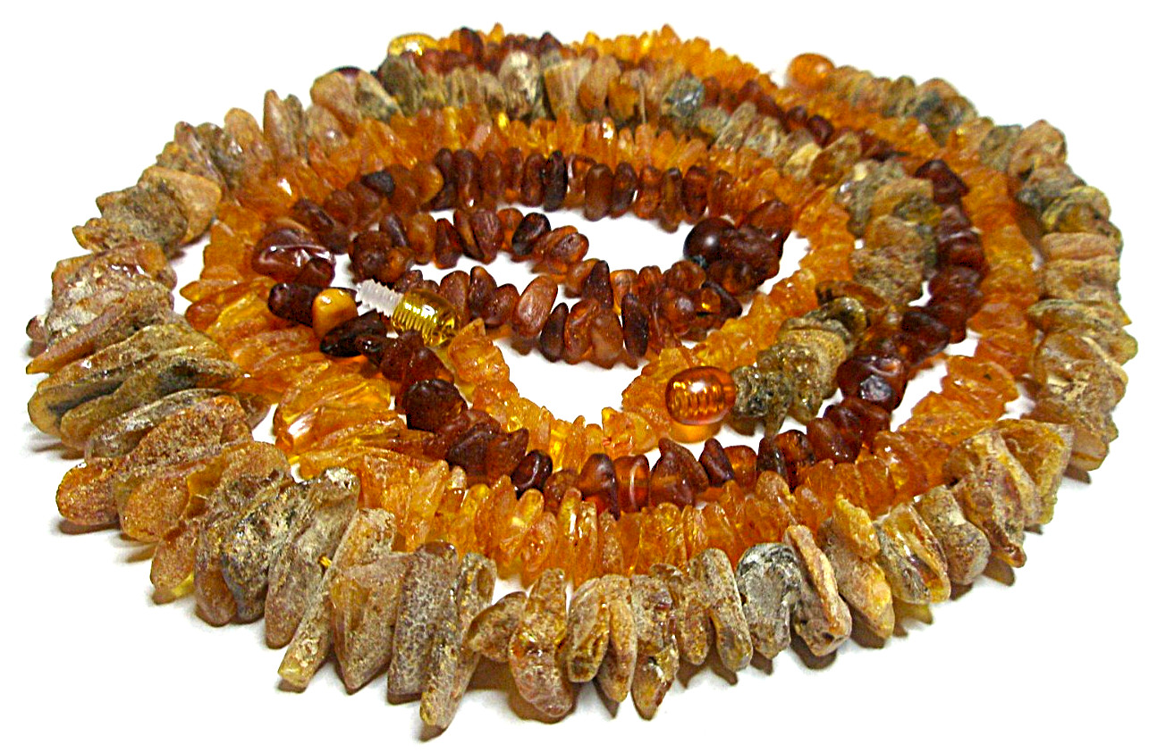 Lot – 3 Genuine Raw Baltic Amber Chip Necklaces 45 cm 17.5” Cognac Honey 56 gr!