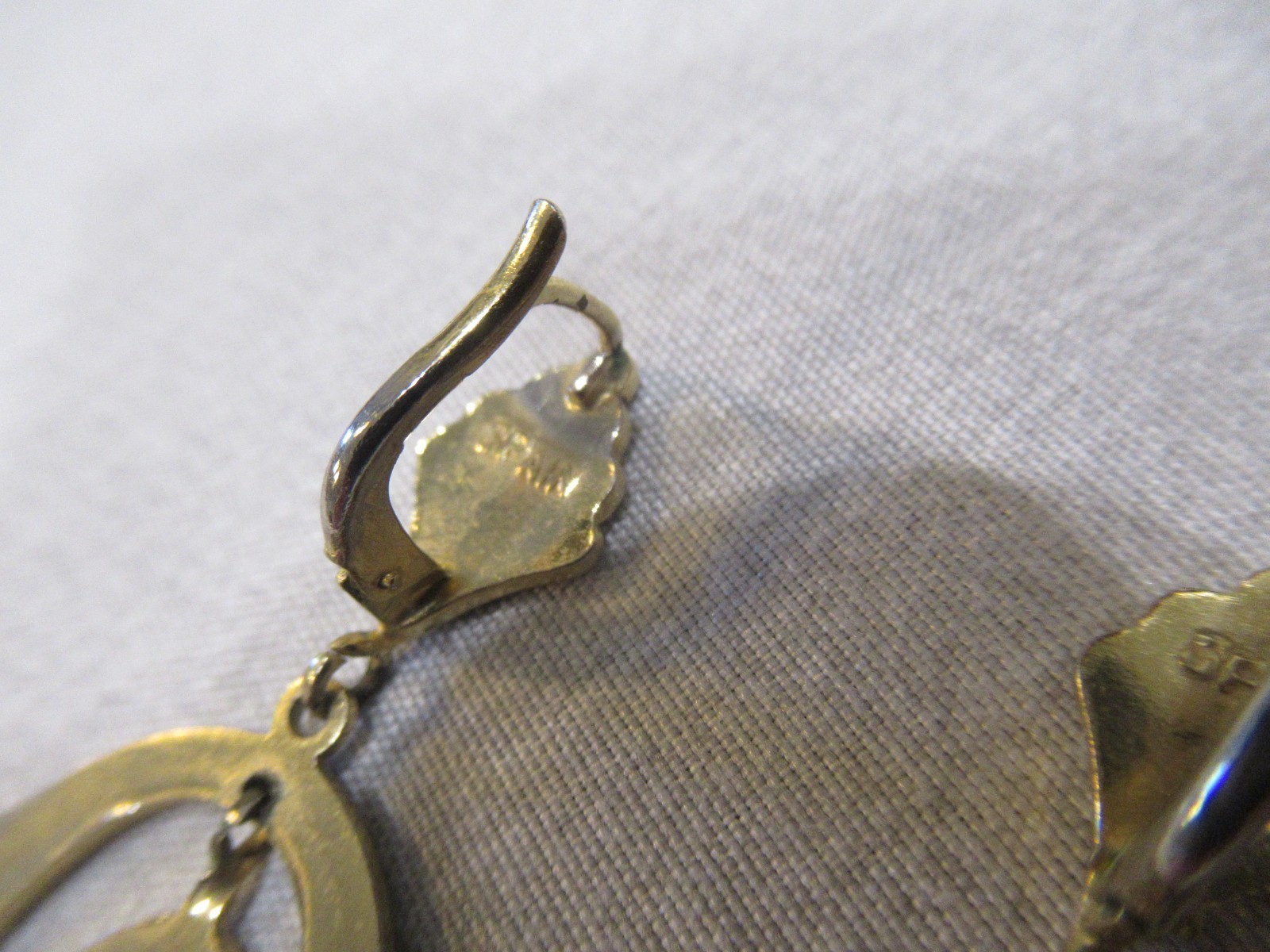 Spanish SPAIN Damascene PIERCED Earrings Gold And Black Dangling Hoop