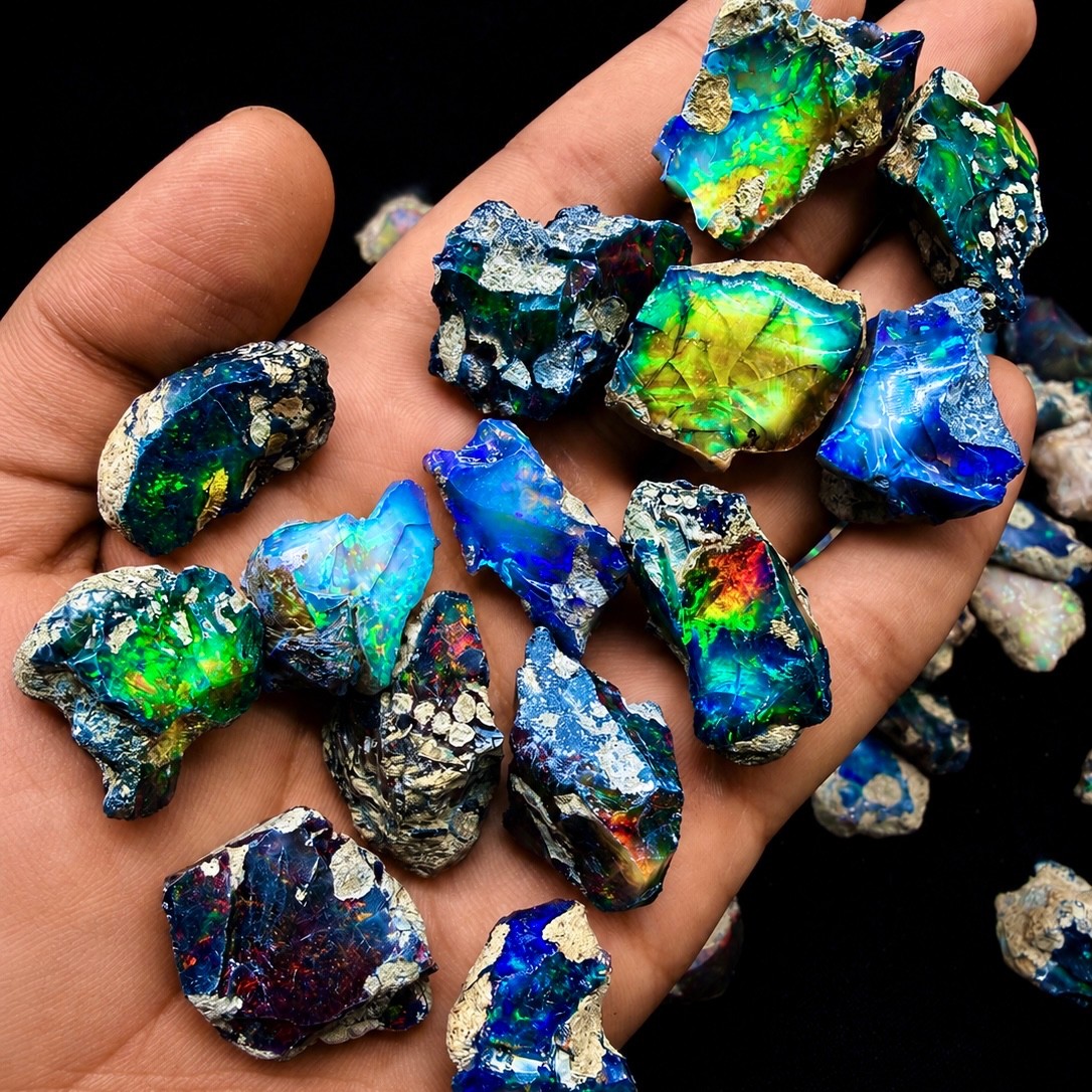 Natural Black Ethiopian Opal Rough Lot Multi Fire Raw Dry Opals Wholesale