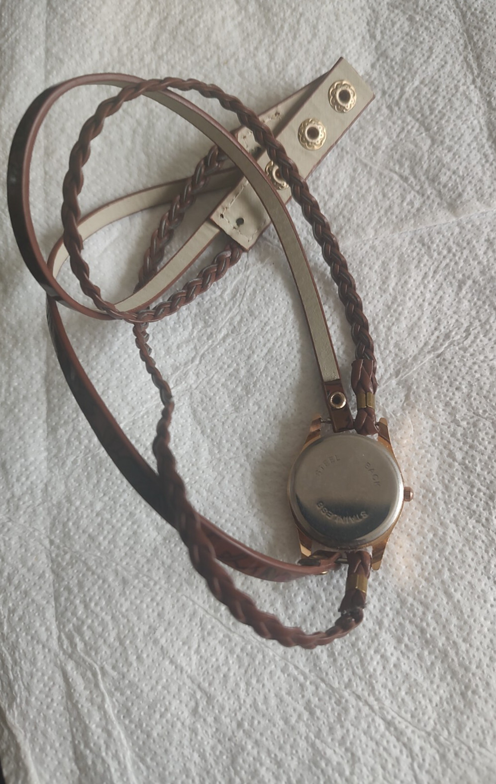 Multibrand Bracelet Watch leather Brown Women’s girls female Gold tone