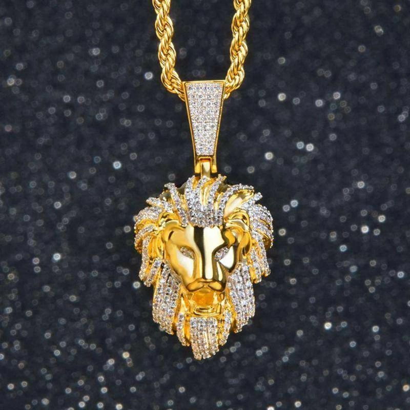 2 CT Lion Face Round Cut Diamond Pendant Hip Hop Charm 14k Yellow Gold Finish