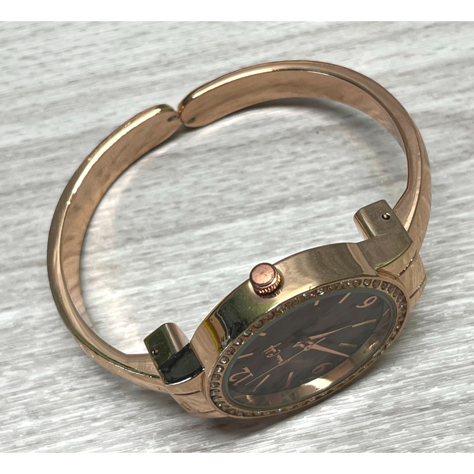 Jessica Carlyle Watch Cuff Bracelet Rose Gold Tone Quartz Rhinestones