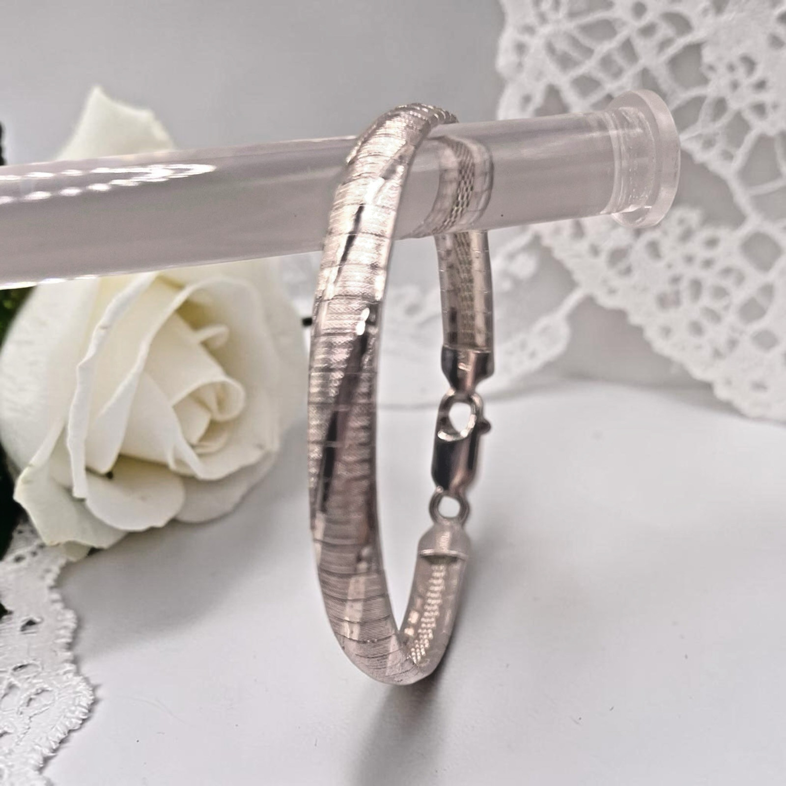 Italian Solid 925 Sterling Silver Diamond Cut Snake Chain Bracelet, 7″ ~ 10.7g