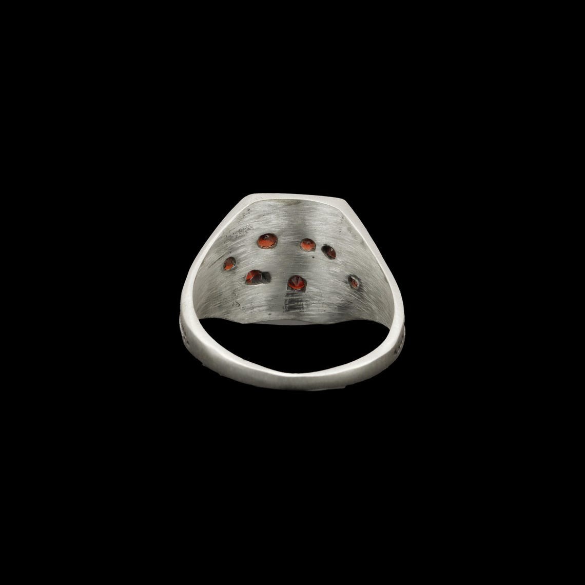 Natural Garnet Sterling Silver Signet Ring, Distressed Mens Jewelry For Father