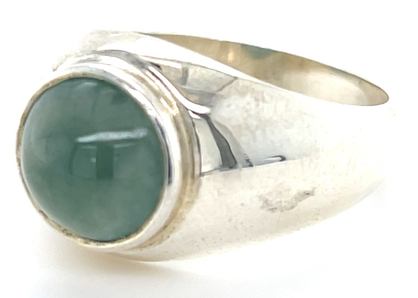 Type A Burmese Icy Water Green Jadeite Ring 32.7ct 925 Silver US13 Bold
