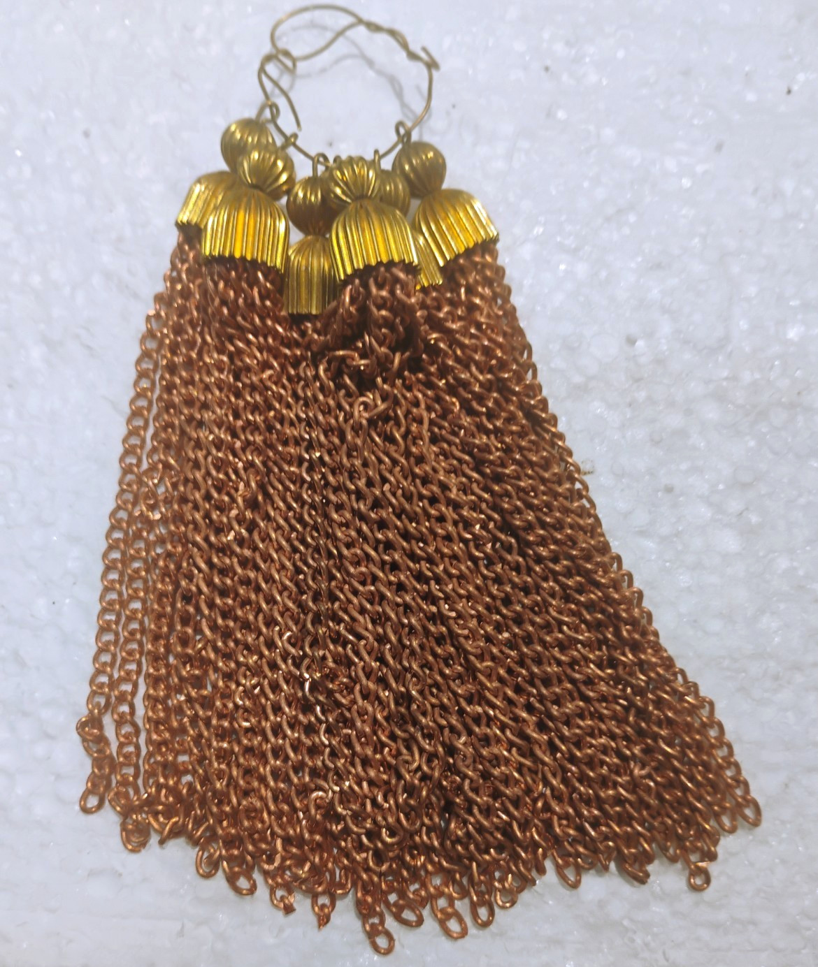 6 VINTAGE COPPER FINISH METAL TASSELS w/ BRASS CAPS 4″