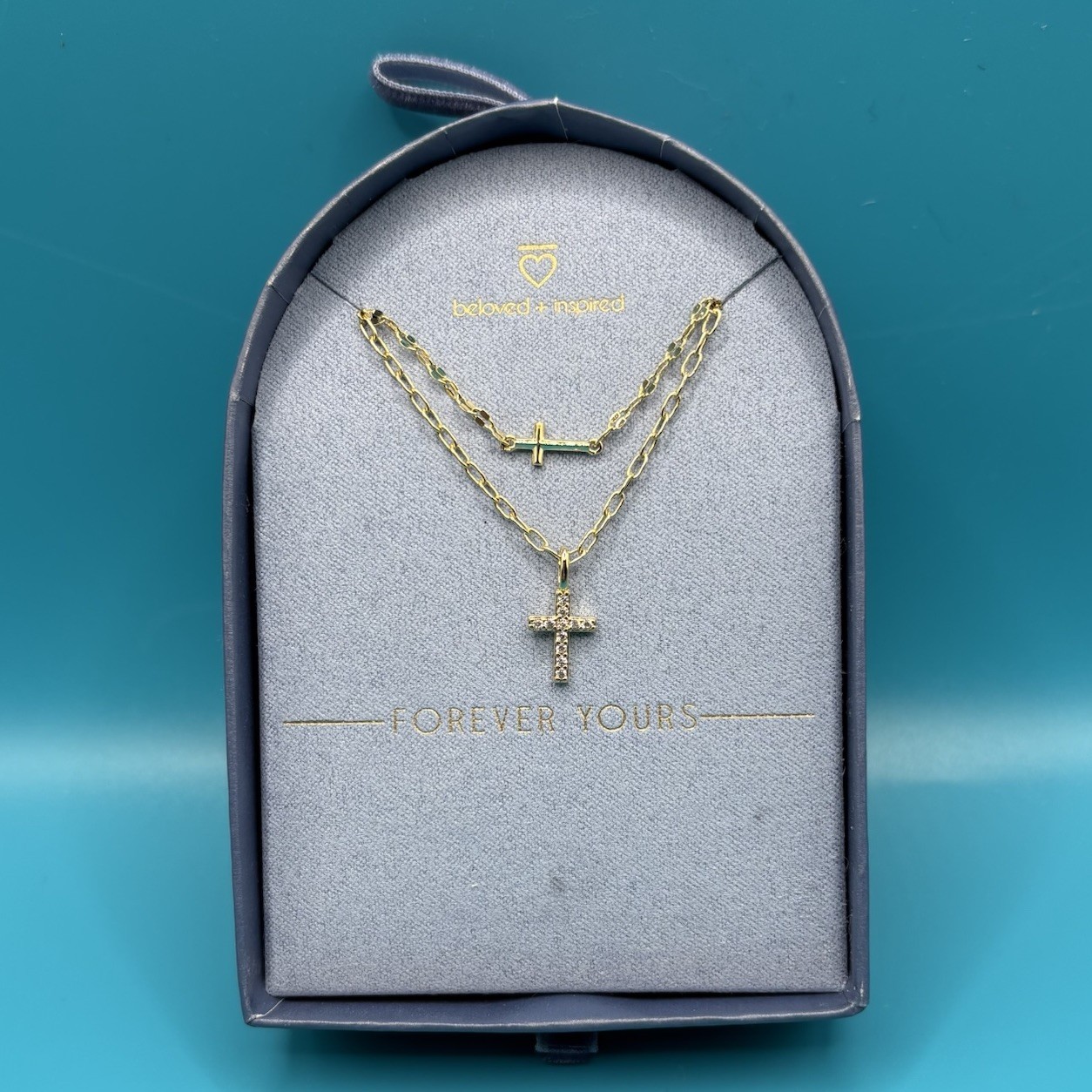 Beloved + Inspired 14K Gold Dipped Double Cross Multi-Strand Necklace NEW
