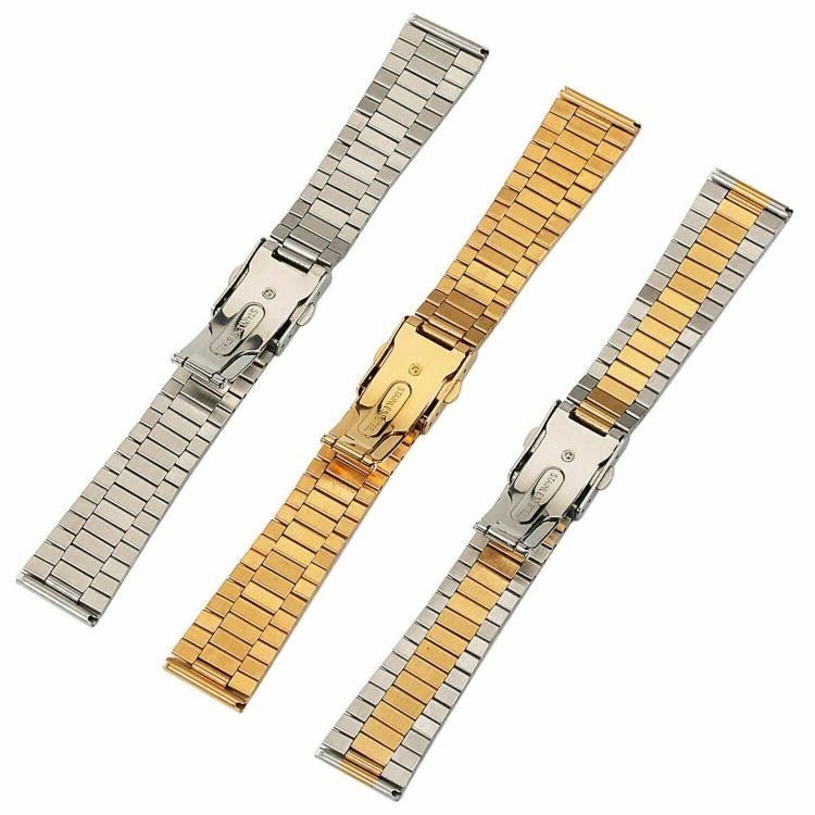 12-20mm 3Rows Slim Metal Watch Band Safe Secure Clasp Stainless Steel Link Strap