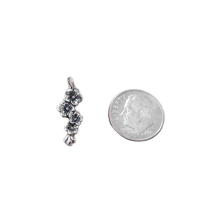 Cherry Tree Blossom Flowers 925 Solid Sterling Silver Charm Pendant