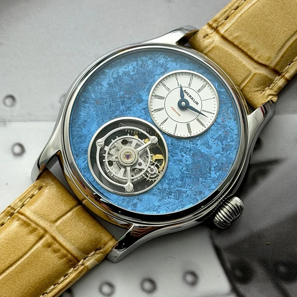 Merkur Tourbillon Watch Sapphire Luxury Mechanical Wristwatch Waterproof 42mm Me