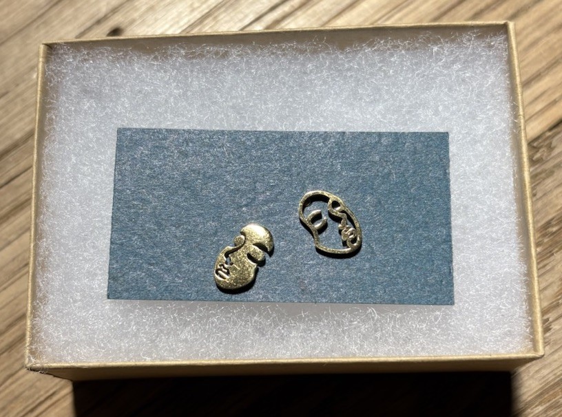 Gold Tone Face Stud Earrings Butterfly Back, No Stone, Metal, MPN 1049