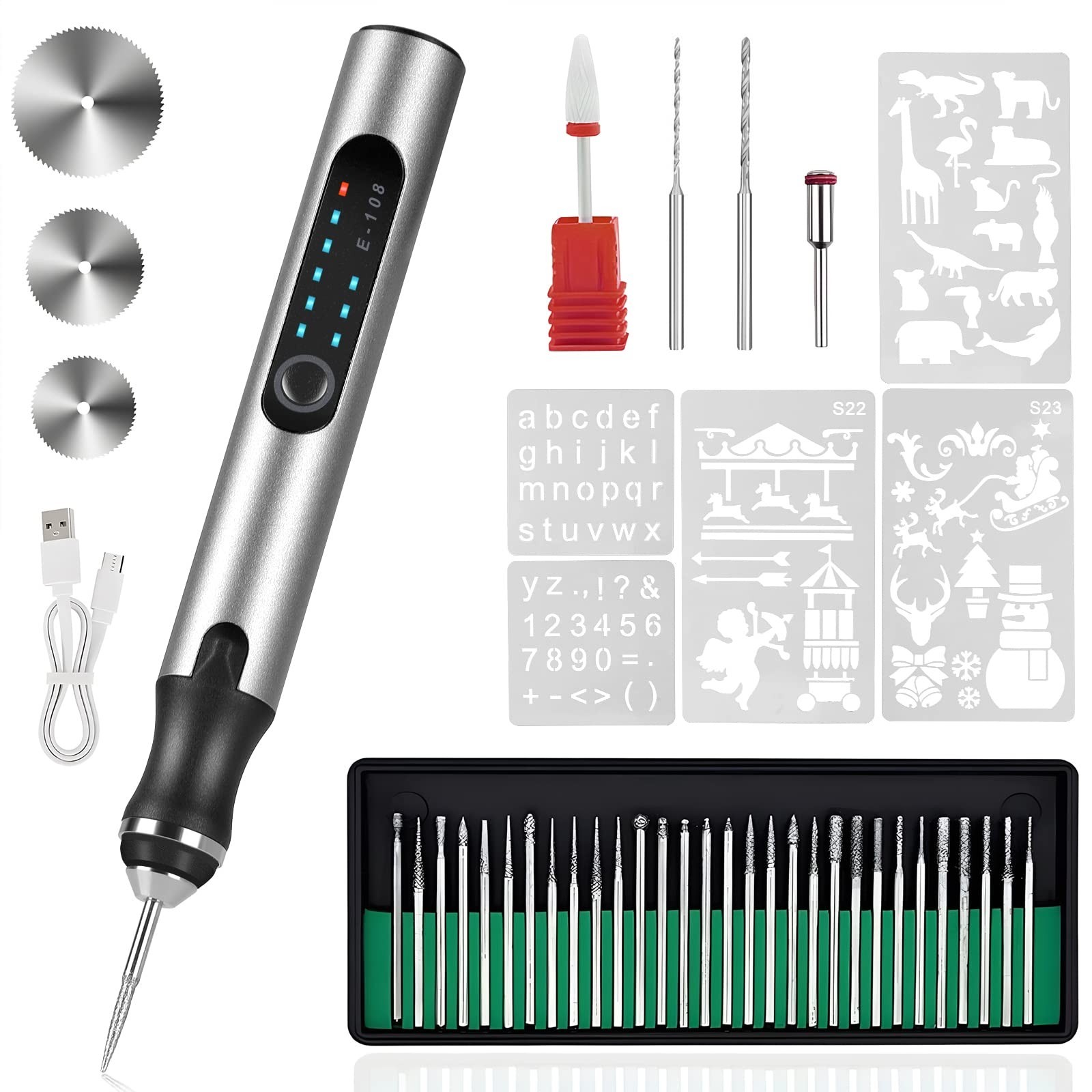 USB Rechargeable Electric Engraving Pen, 37 Bits Cordless Engraver for Jewelry