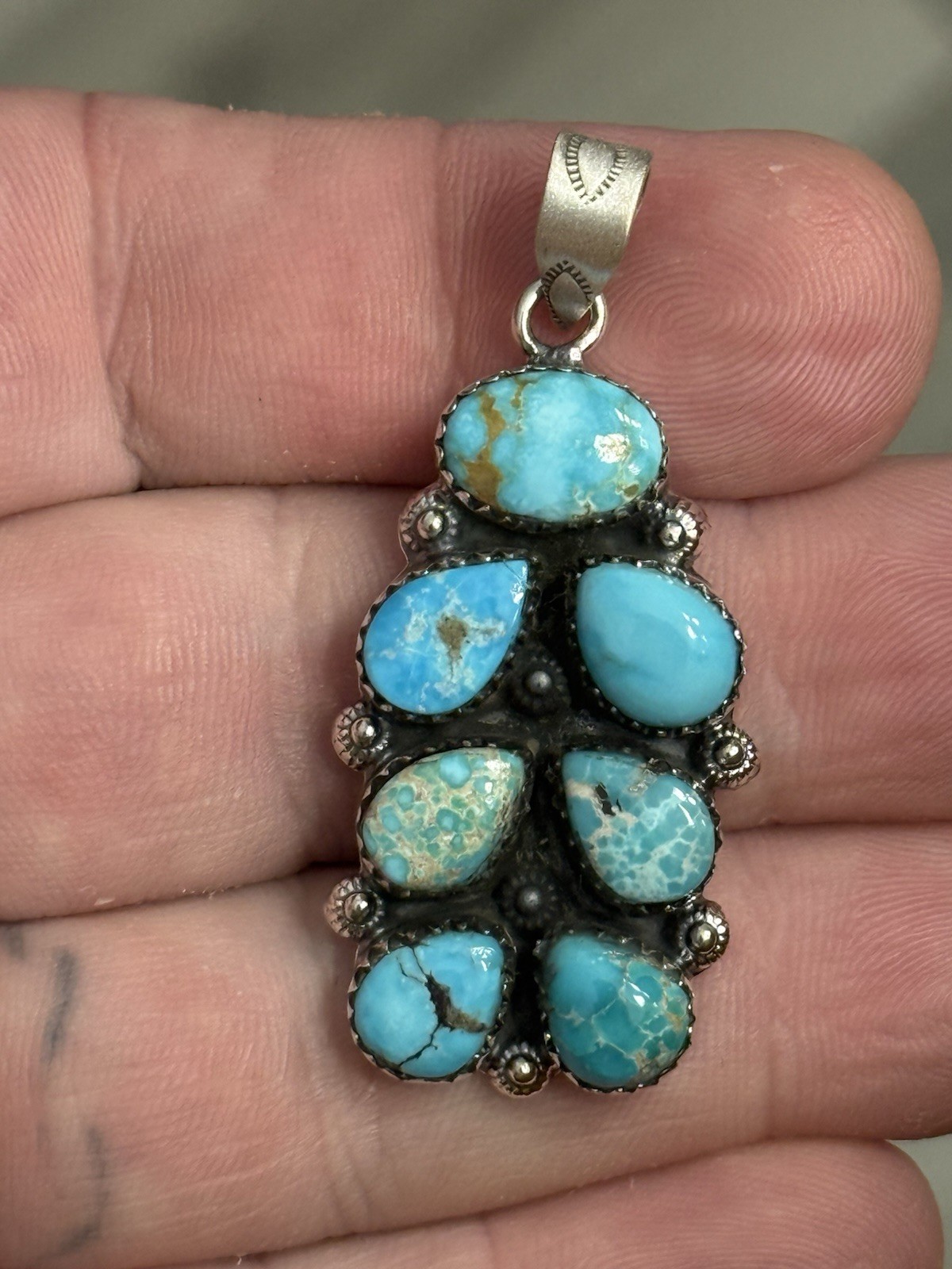 STERLING SILVER SIERRA BELLA WHITE WATER MIX TURQUOISE BAR CLUSTER PENDANT .925