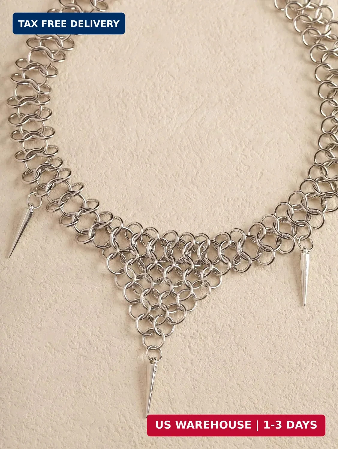 Sacina Silver-tone Chunky Spike Choker, Gothic Emo Punk Grunge Necklace, Goth Je