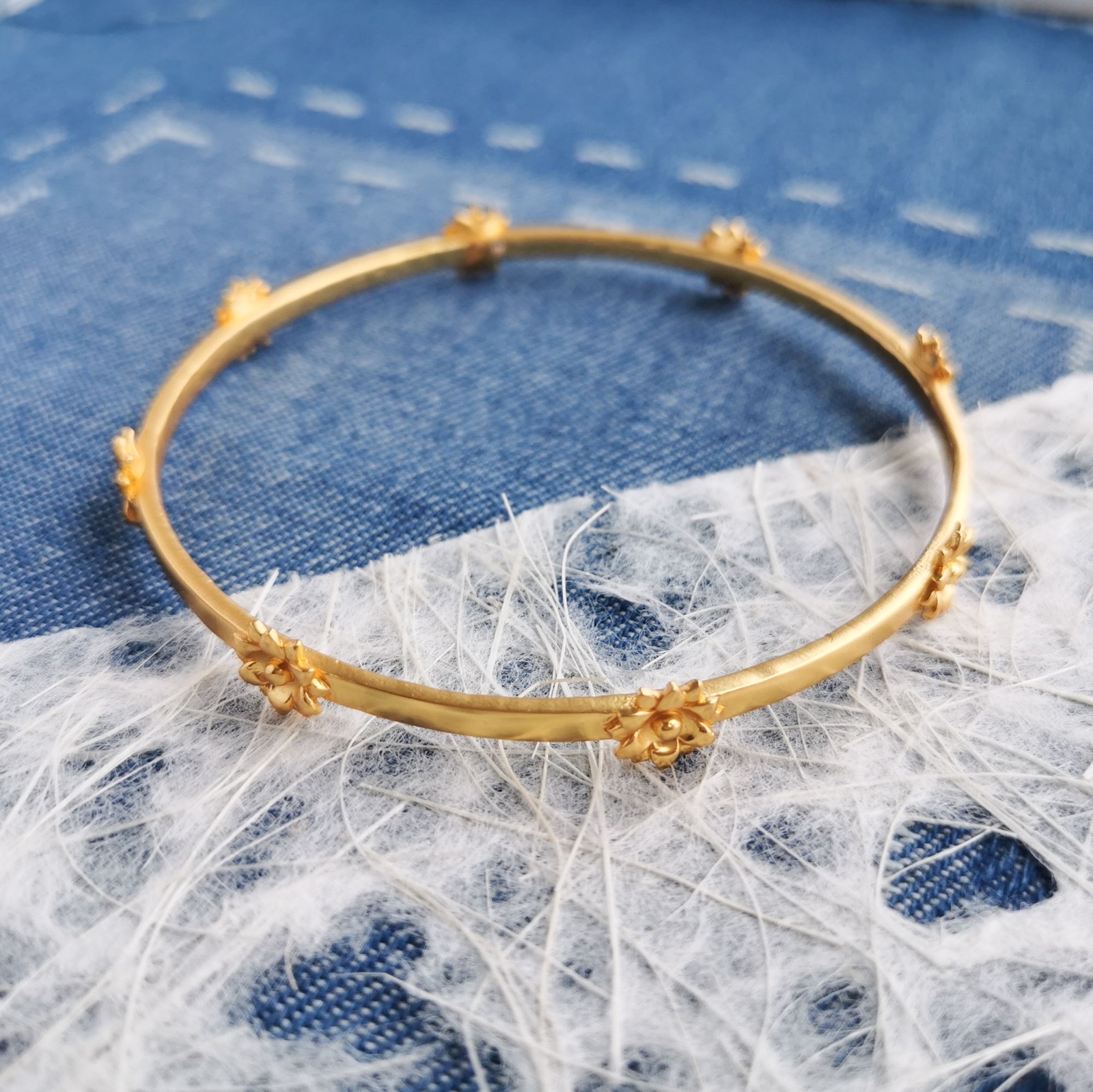 Julie Vos Floral Bangle Bracelet 24K gold plate NEW