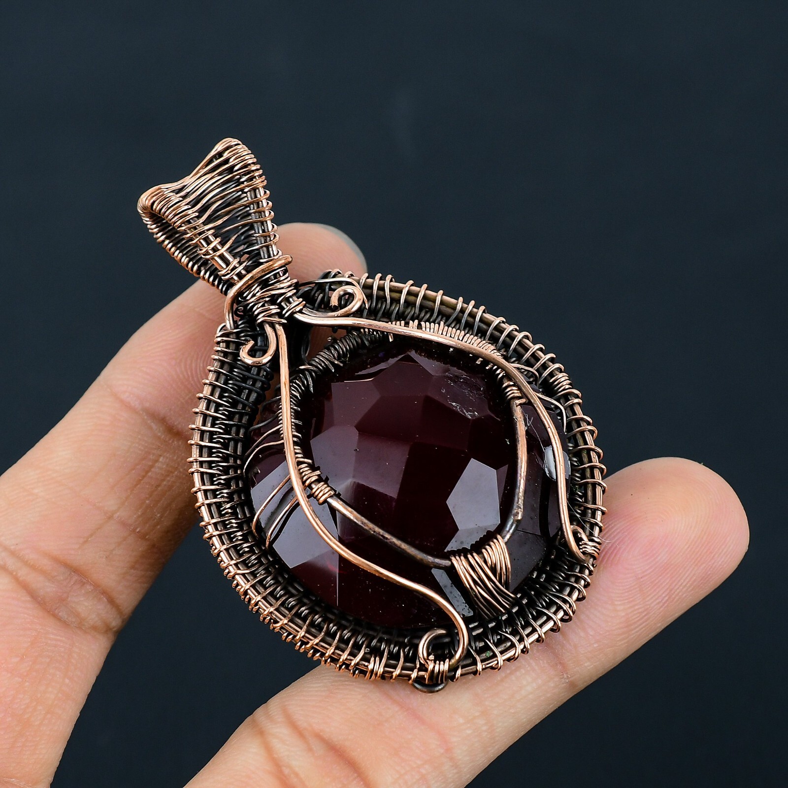 Tree Of Life Garnet Gemstone Copper Wire Wrapped Gift Pendant Jewelry LC-258