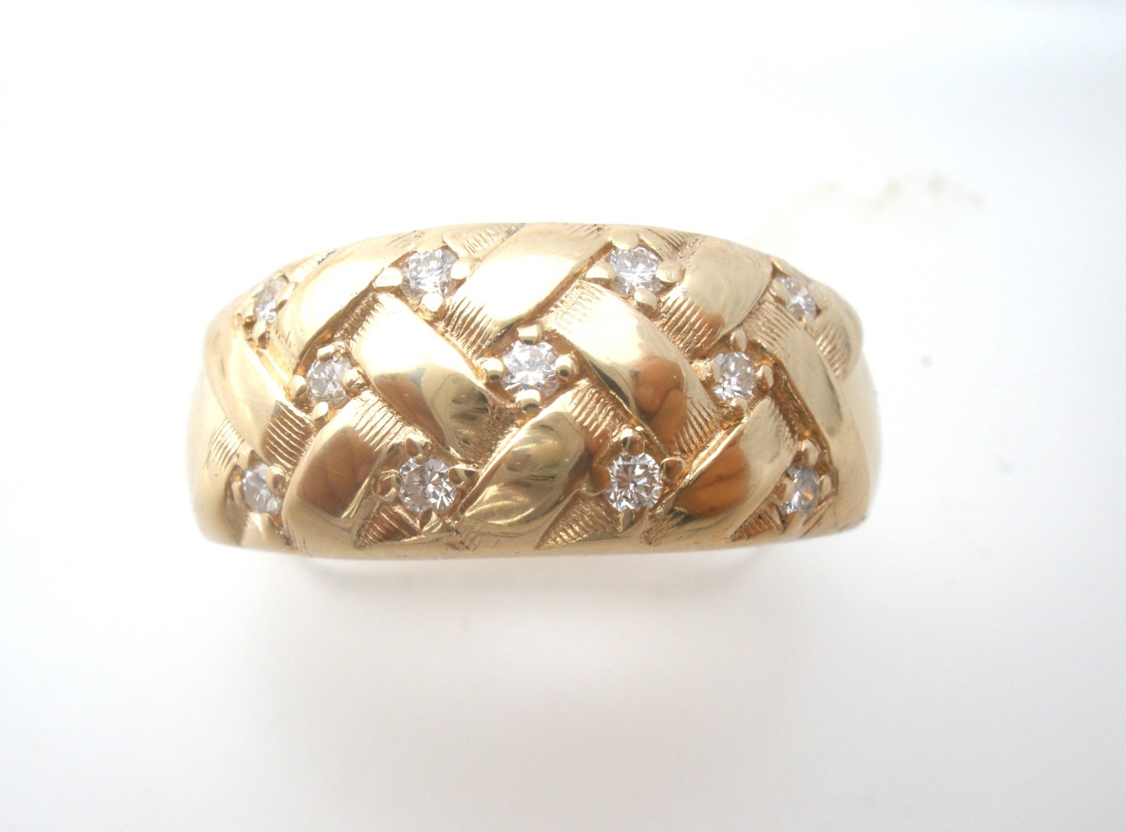 ARTCARVED 14K Gold Diamond Ring Vintage Basketweave Design Size 11 Vintage Band