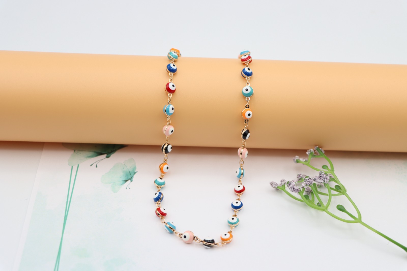Rose Gold Necklace Design, XPNL0125 Colorful Evil Eye