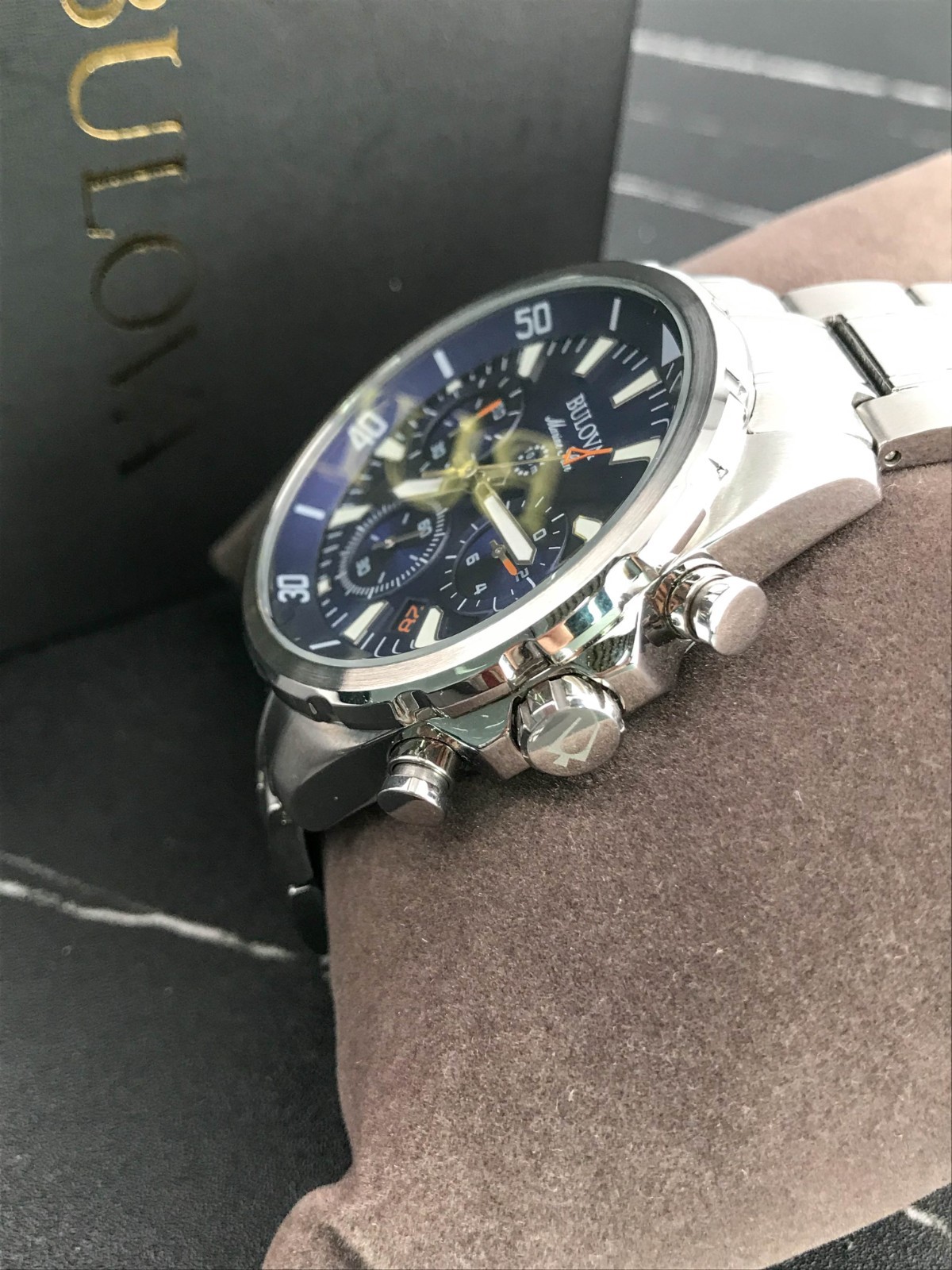 Bulova Marine Star 96B256 Stainless Steel Chronograph Men’s Bule Dial Watch