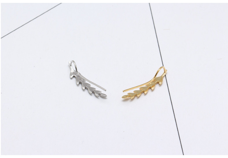 18K Gold 925 Sterling Silver Crawler Ear Climber Leaf Cuff Ear Stud Earrings B21