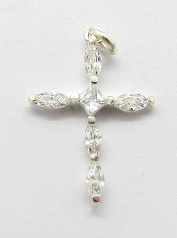 925 STERLING SILVER CUBIC ZIRCONIA CROSS PENDANT OR CHARM 22X14MM ~ 0.5G