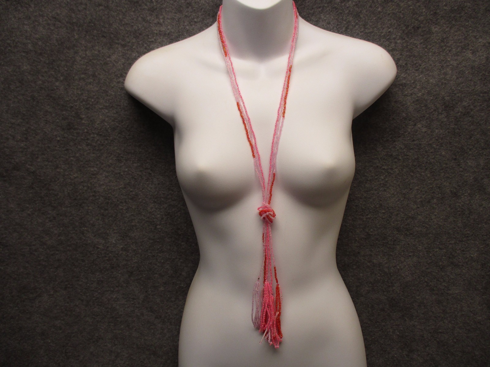 Tasseled Lariat Necklace Handmade Philippines Glass Beads Beach Casual Jewelry