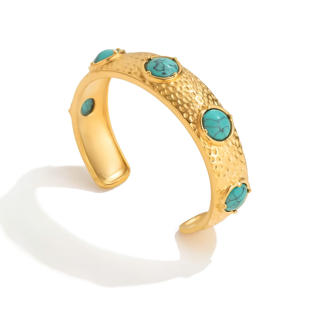 ZARD Turquoise Gemstone Cuff Bangle Bracelet in Gold Vermeil