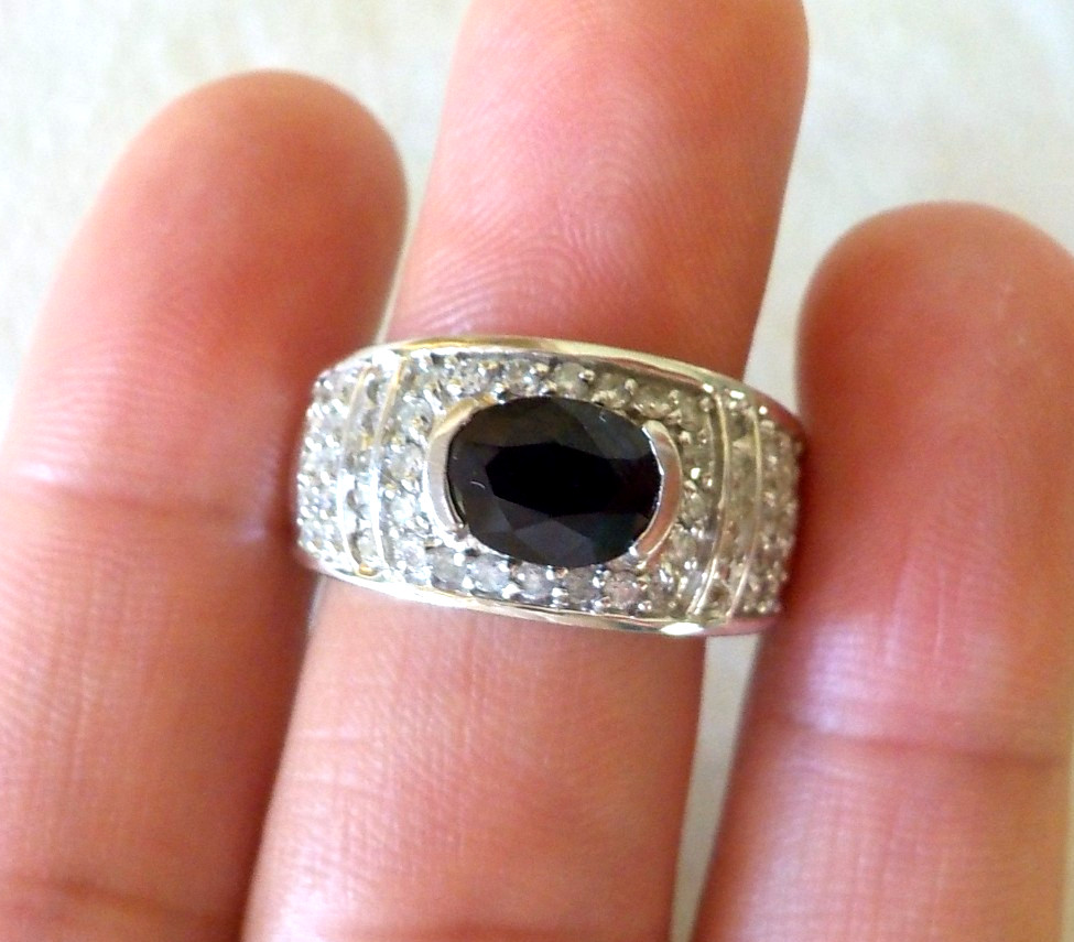 14k White Gold Solitaire Sapphire Diamond Ring – 6.80 gms, Sz 6.75, 1.86 ctw