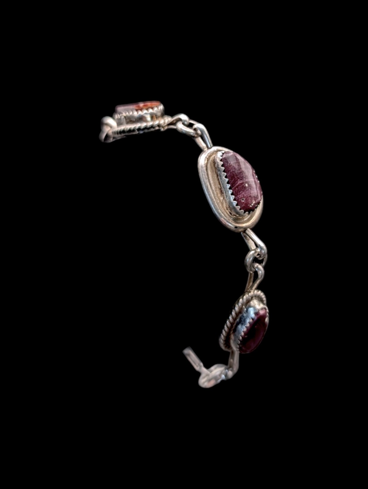Vintage Designer Southwestern Purple Spiny Oyster Sterling Link Bracelet