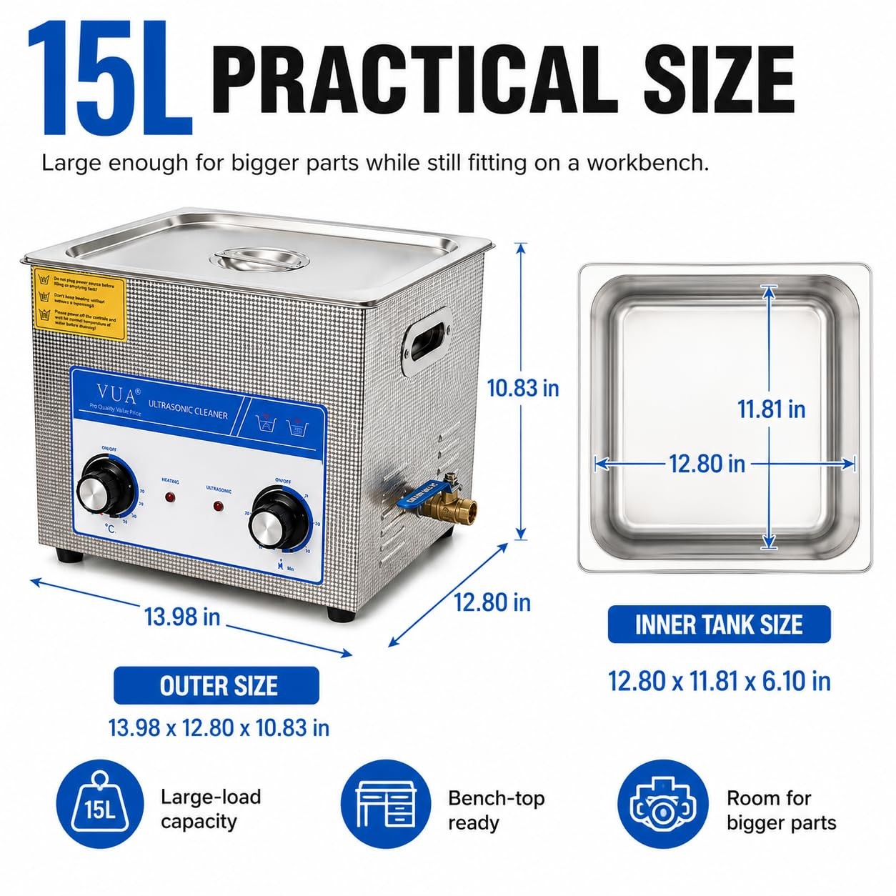15L Ultrasonic Cleaner Machine with Heater, Professional Industrial Ultrasoni…