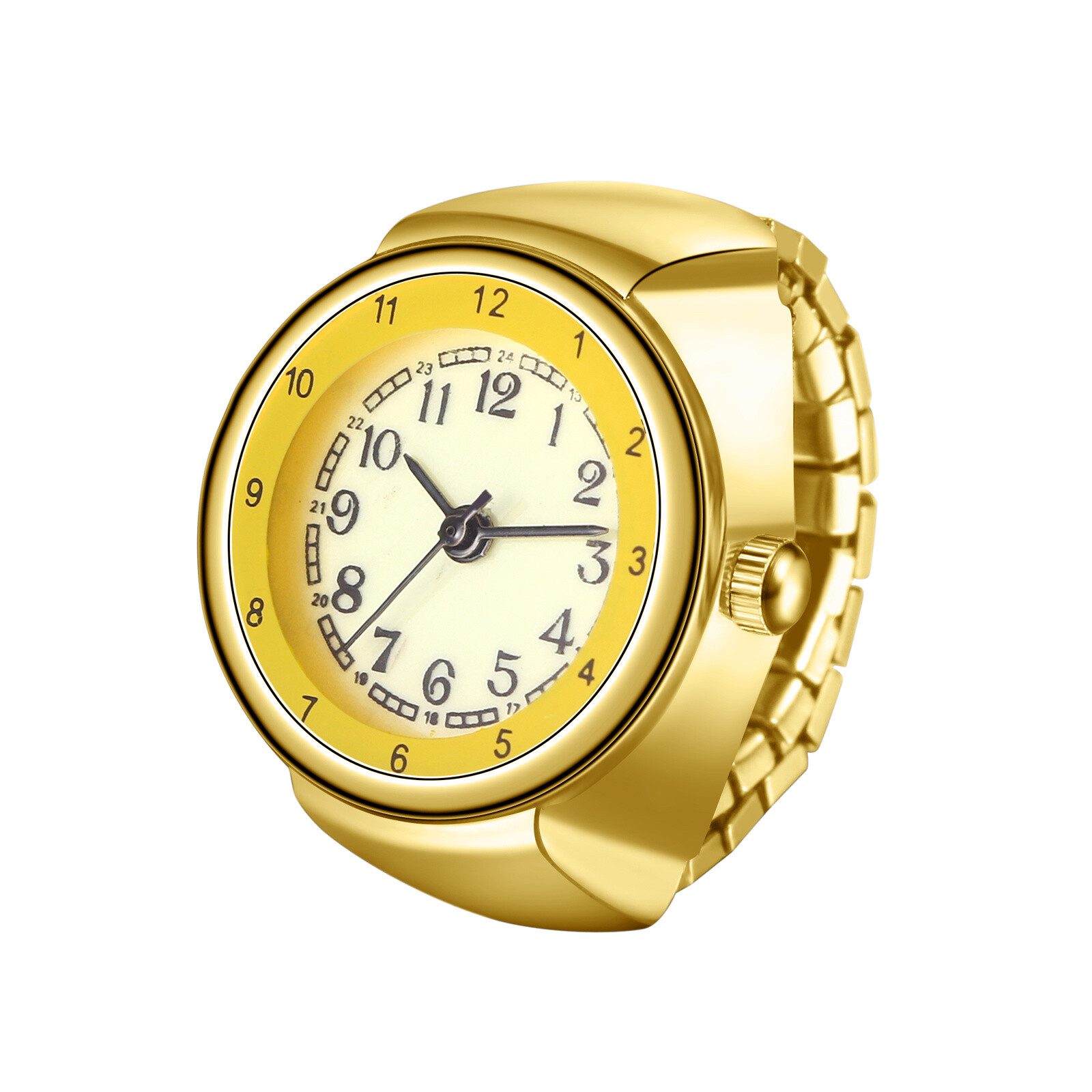 Stainless Steel Elastic Stretchable Band Finger Ring Quartz Watch Decorative