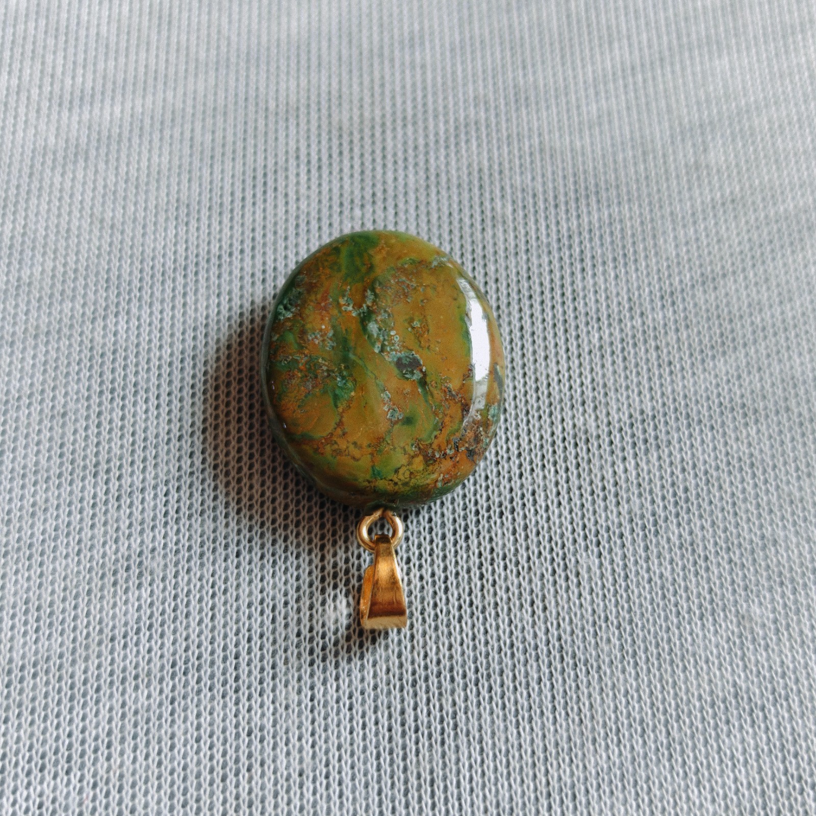 Natural Green Tibetan Turquoise Oval Bead Brass Pendant Handmade Boho Gift