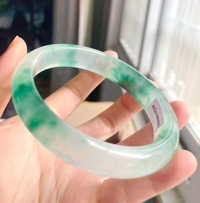 69mm Natural 100% Icy green Jadeite Jade Bangle Bracelet Grade A -0255
