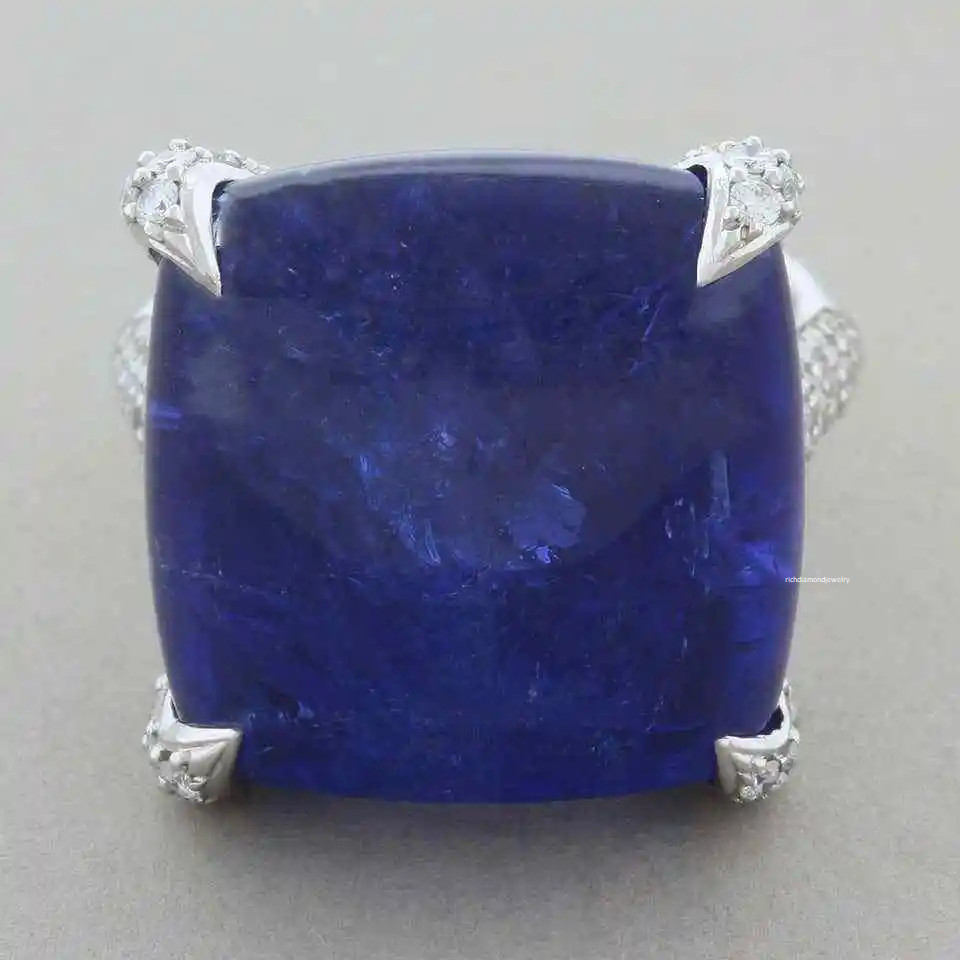 Featuring A 28.84CT Deep Purplish-Blue Tanzanite & Sparkling Pave CZ Huge Ring