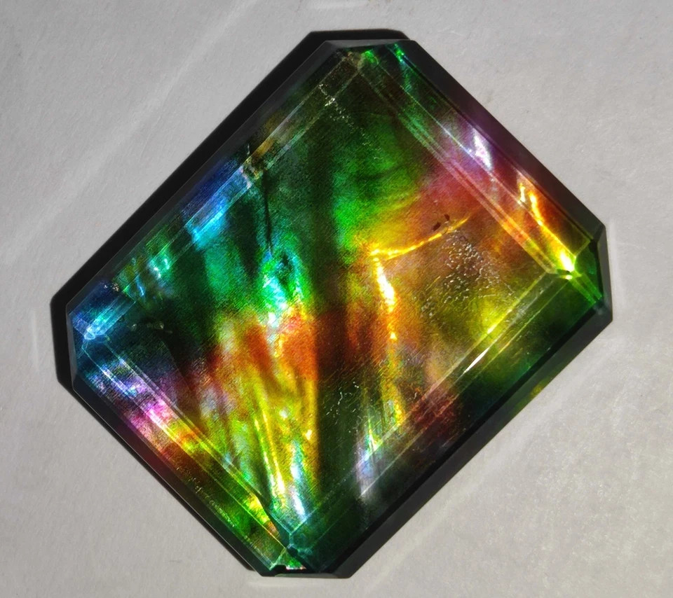 72.70 Ct Ammolite Emerald Cut Opal-Like Organic Loose Natural Doublet Gemstone